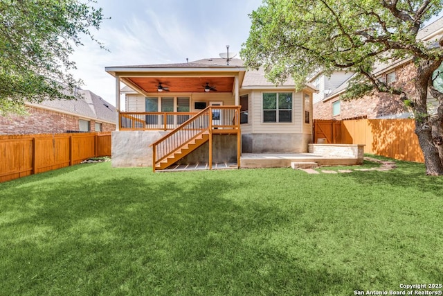 27511 Smokey Chase, Boerne, TX 78015 - rear view of house with a ceiling fan and stairway