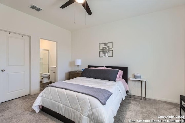 14370 Palm, San Antonio, TX 78253 - carpeted bedroom with connected bathroom and ceiling fan