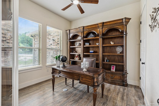 1015 Broken Spoke, Canyon Lake, TX 78133 - office area with ceiling fan, healthy amount of natural light, and baseboards