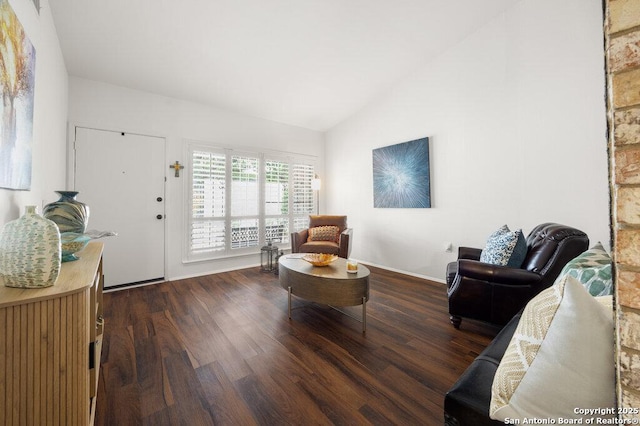 5006 Las Campanas, San Antonio, TX 78233 - living area with dark wood-style floors, high vaulted ceiling, and baseboards