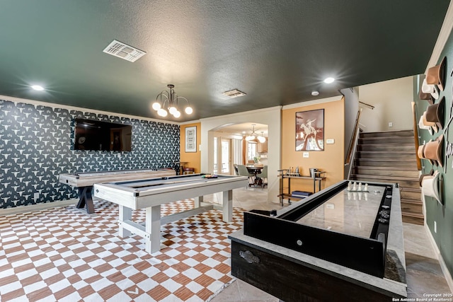 113 Wickford, Castle Hills, TX 78213 - game room with arched walkways, a chandelier, baseboards, crown molding, and recessed lighting