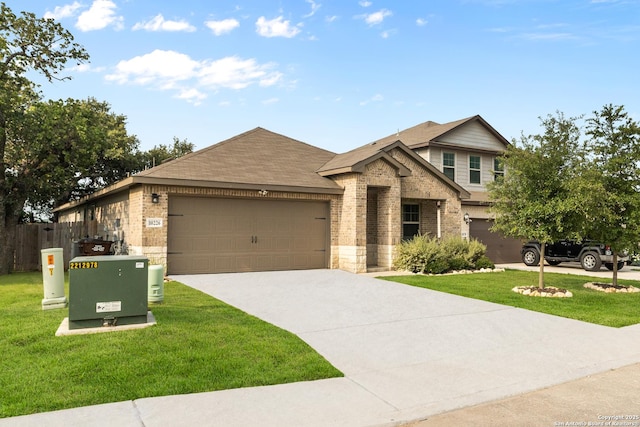 10226 Amaryllis, Boerne, TX 78006 - view of front facade featuring brick siding, driveway, an attached garage, and stone siding