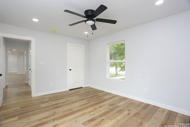 242 Babcock Rd, San Antonio, TX 78201 - unfurnished bedroom with baseboards, recessed lighting, light wood-style flooring, and a ceiling fan