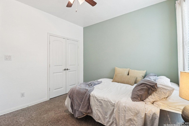 2730 Tortuga Verde, San Antonio, TX 78245 - bedroom featuring carpet flooring, a closet, ceiling fan, and baseboards