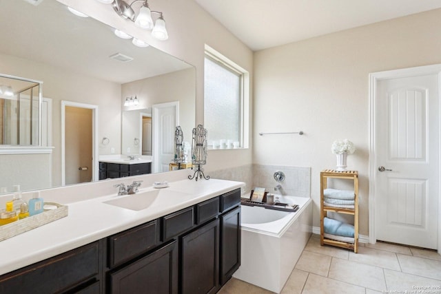 2730 Tortuga Verde, San Antonio, TX 78245 - bathroom with a bath, vanity, tile patterned flooring, and a shower stall