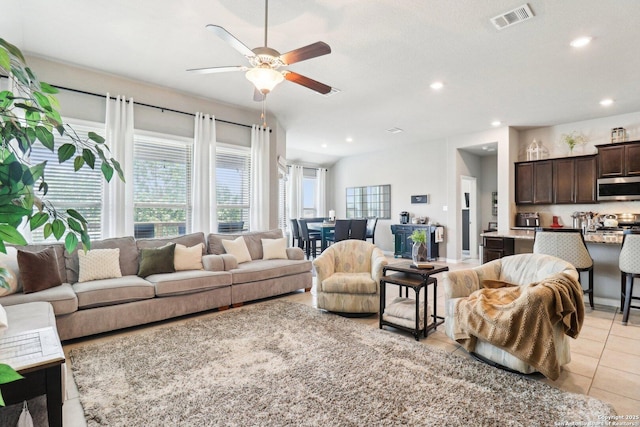 2730 Tortuga Verde, San Antonio, TX 78245 - living area with ceiling fan, light tile patterned flooring, and recessed lighting