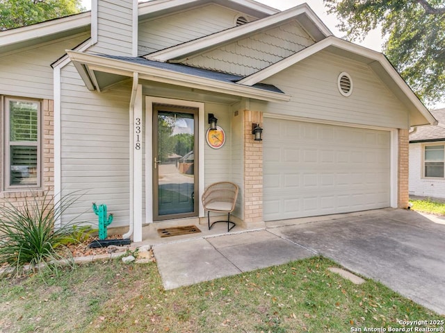 3318 Stone Cave, San Antonio, TX 78247 - view of front of home with driveway, a garage, brick siding, and a chimney