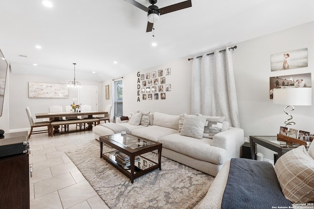 422 42nd, San Antonio, TX 78237 - living area with ceiling fan, recessed lighting, and light tile patterned floors