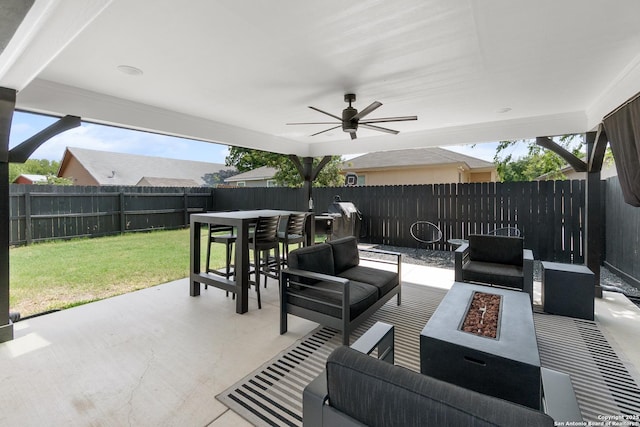 422 42nd, San Antonio, TX 78237 - view of patio with an outdoor living space with a fire pit and ceiling fan