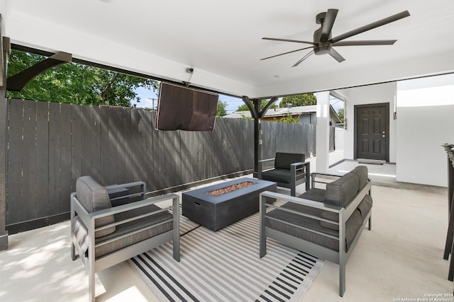 422 42nd, San Antonio, TX 78237 - view of patio / terrace featuring an outdoor living space with a fire pit and a ceiling fan