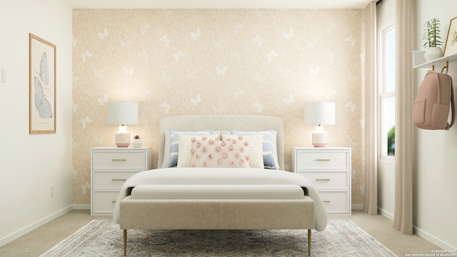 5658 Azure Aly, San Antonio, TX 78223 - carpeted bedroom with baseboards and wallpapered walls