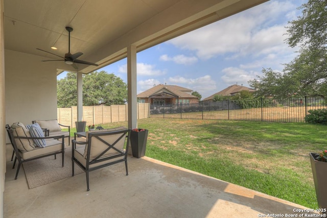 562 Orchard Way, New Braunfels, TX 78132 - view of patio / terrace featuring a ceiling fan and an outdoor living space