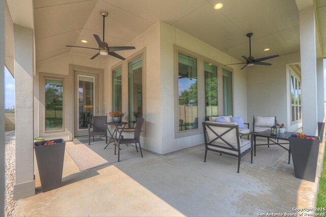 562 Orchard Way, New Braunfels, TX 78132 - view of patio / terrace with a ceiling fan and an outdoor hangout area