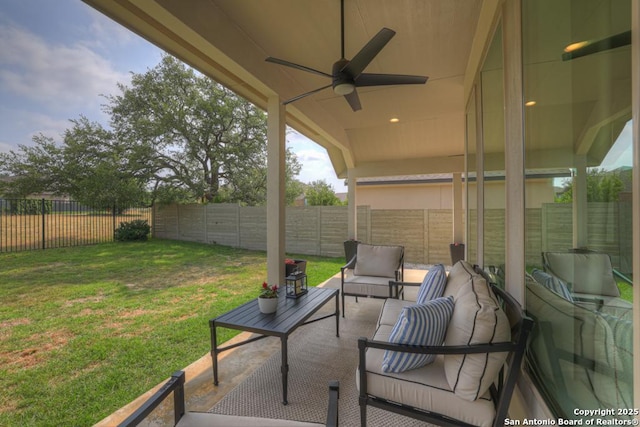 562 Orchard Way, New Braunfels, TX 78132 - view of patio with ceiling fan and an outdoor living space