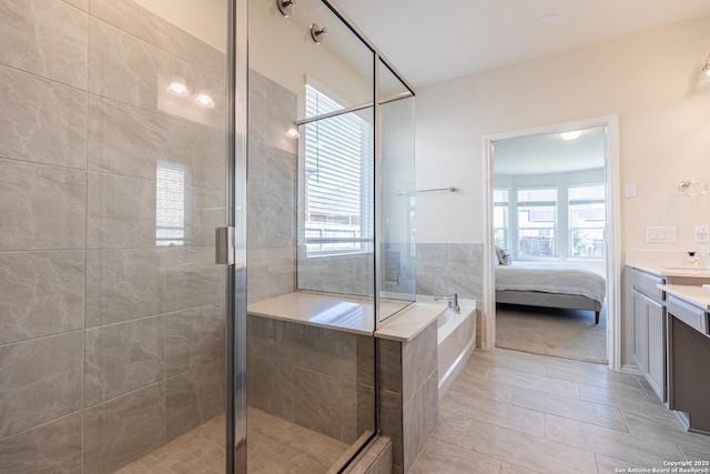 7421 Cimarron Lk, Boerne, TX 78015 - bathroom with vanity, a shower stall, and plenty of natural light