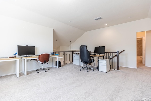 7421 Cimarron Lk, Boerne, TX 78015 - office with carpet floors, vaulted ceiling, and baseboards