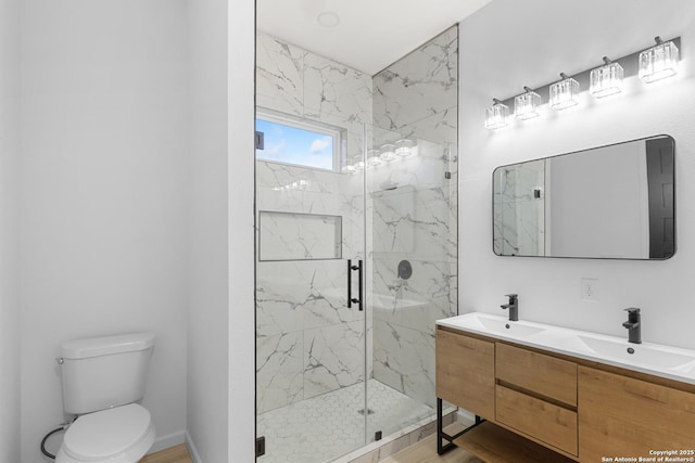 1422 Sherman, San Antonio, TX 78202 - bathroom featuring toilet, a marble finish shower, and double vanity