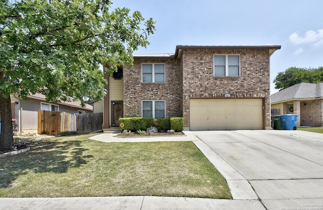 9311 Bowen Dr, San Antonio, TX 78250 - traditional-style home with an attached garage, concrete driveway, and brick siding
