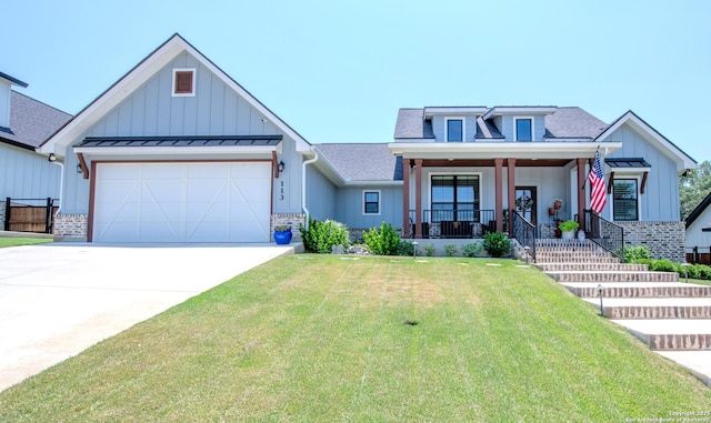 113 Bayberry Ct, La Vernia, TX 78121 - view of front of home featuring board and batten siding, a porch, and brick siding