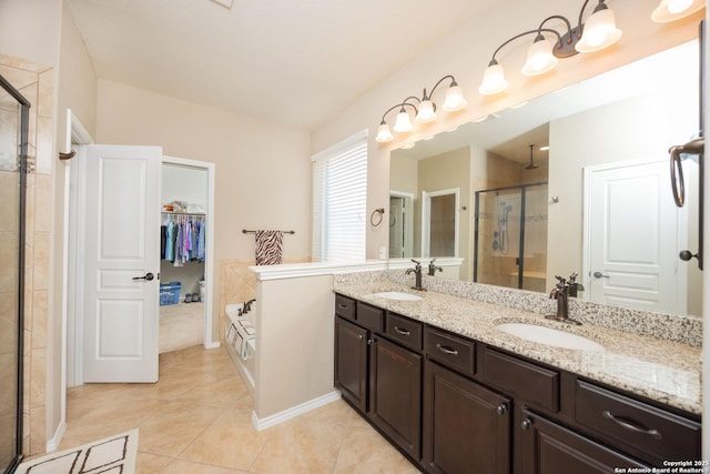 10772 Texas Star, Helotes, TX 78023 - full bath with a shower stall, a walk in closet, double vanity, and tile patterned floors