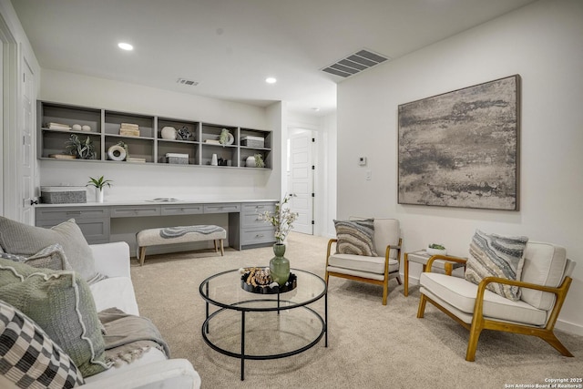 1947 W French Pl, San Antonio, TX 78201 - living room with light carpet, recessed lighting, and baseboards
