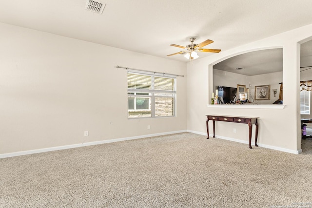 8607 Lahemaa, San Antonio, TX 78251 - unfurnished living room featuring ceiling fan, carpet, and baseboards