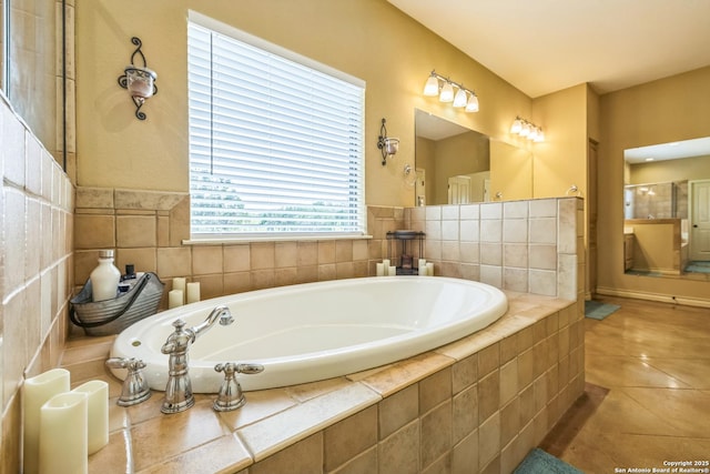 448 Western, Bandera, TX 78003 - full bath featuring a garden tub, tile patterned floors, and an enclosed shower