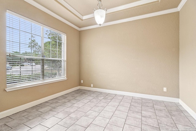5514 Waldon Walk, San Antonio, TX 78261 - unfurnished room featuring ornamental molding, a raised ceiling, baseboards, and light tile patterned flooring