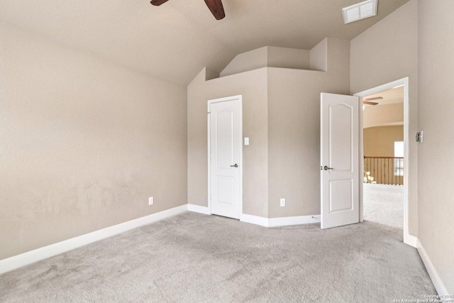 5514 Waldon Walk, San Antonio, TX 78261 - unfurnished bedroom featuring vaulted ceiling, carpet floors, baseboards, and a ceiling fan