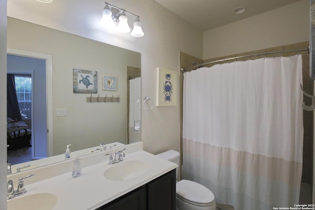 12106 Calm Hbr, San Antonio, TX 78253 - full bath with toilet, double vanity, and a shower with curtain