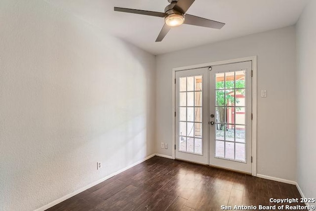 6862 Maple Spgs Unit 6862, San Antonio, TX 78249 - unfurnished room with french doors, baseboards, dark wood-type flooring, and ceiling fan