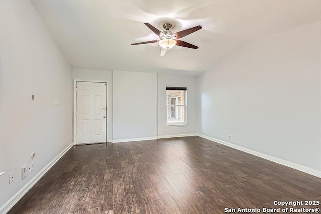 6862 Maple Spgs Unit 6862, San Antonio, TX 78249 - unfurnished room featuring a ceiling fan, dark wood finished floors, baseboards, and lofted ceiling