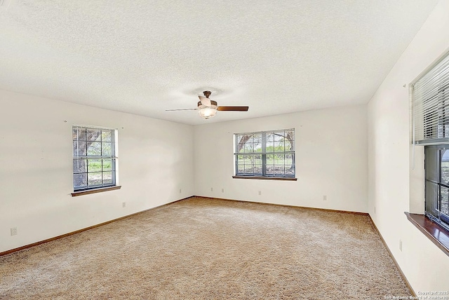 1212 County Road 337, La Vernia, TX 78121 - carpeted spare room with healthy amount of natural light, a ceiling fan, a textured ceiling, and baseboards