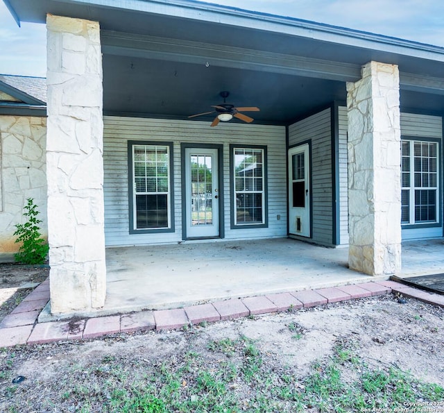 5535 Circle Oak Dr, Bulverde, TX 78163 - property entrance with a ceiling fan