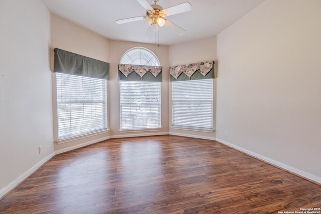 5535 Circle Oak Dr, Bulverde, TX 78163 - empty room featuring a ceiling fan, wood finished floors, and baseboards