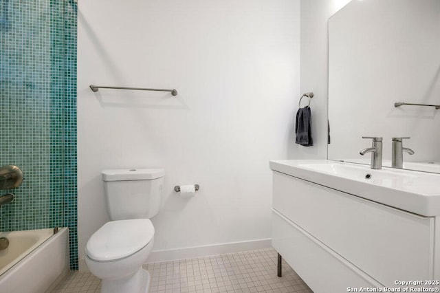 430 Burleson, San Antonio, TX 78202 - bathroom with vanity, toilet, baseboards, shower / tub combination, and tile patterned floors