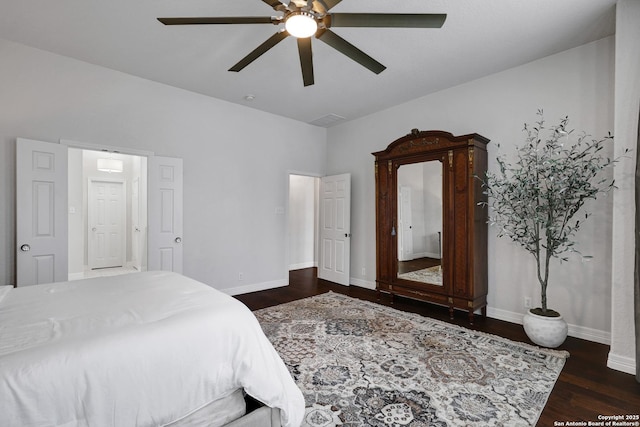 11 Gemsbuck Rise, San Antonio, TX 78258 - bedroom featuring dark wood-style floors, baseboards, and ceiling fan