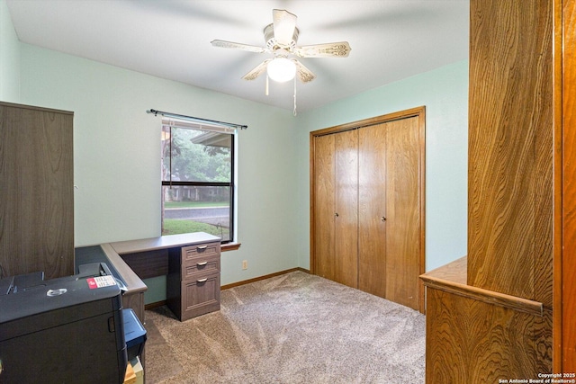305 Rockmoor Dr, Georgetown, TX 78628 - unfurnished office with light colored carpet, a ceiling fan, and baseboards
