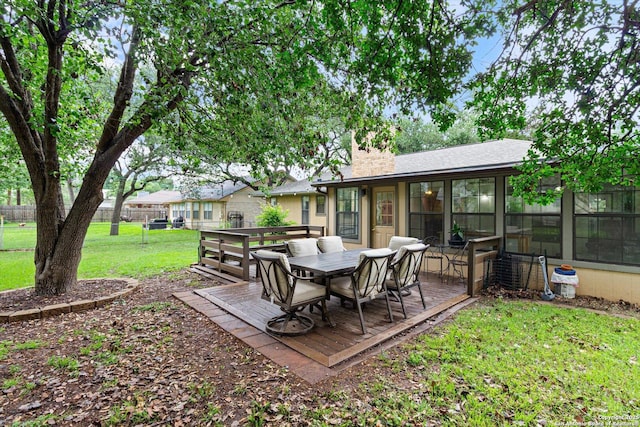 305 Rockmoor Dr, Georgetown, TX 78628 - view of patio featuring outdoor dining space and a wooden deck