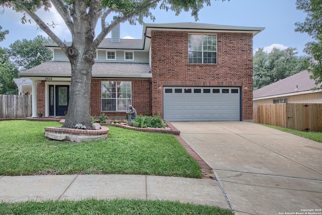 3512 Mcalister, Schertz, TX 78154 - traditional-style house with an attached garage, driveway, brick siding, and a shingled roof