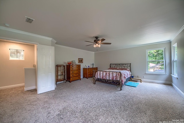 3512 Mcalister, Schertz, TX 78154 - carpeted bedroom with crown molding, baseboards, and ceiling fan