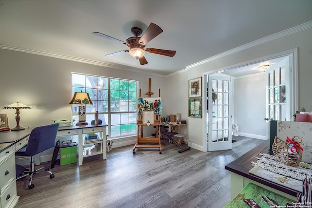3512 Mcalister, Schertz, TX 78154 - office space with ornamental molding, ceiling fan, wood finished floors, and baseboards