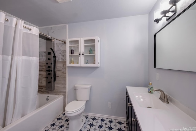 721 W Kings Hwy, San Antonio, TX 78212 - bathroom with vanity, shower / tub combo, tile patterned floors, toilet, and baseboards