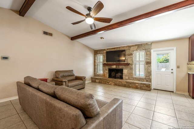 2102 Oak Wild St, San Antonio, TX 78232 - living room with light tile patterned floors, ceiling fan, and baseboards
