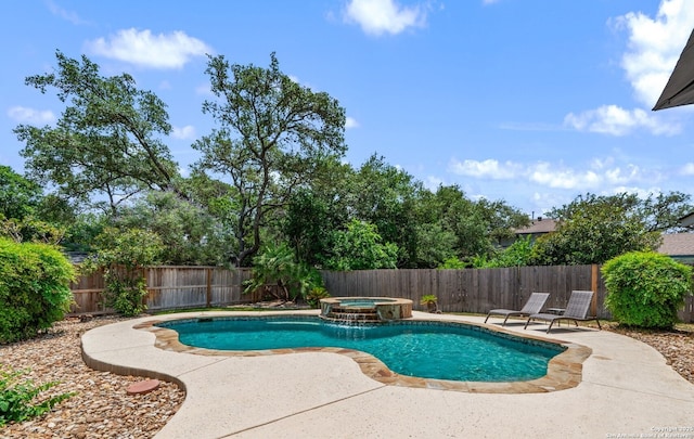 2102 Oak Wild St, San Antonio, TX 78232 - view of pool featuring a patio area, a fenced backyard, and a pool with connected hot tub