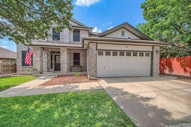 112 Springtree Bnd, Cibolo, TX 78108 - view of front of home featuring a porch, driveway, a garage, and brick siding
