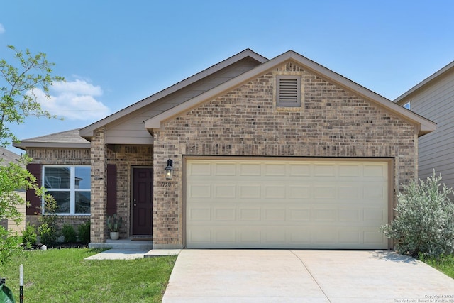 7150 Pisces, Converse, TX 78109 - view of front of home featuring brick siding, driveway, an attached garage, and a front lawn