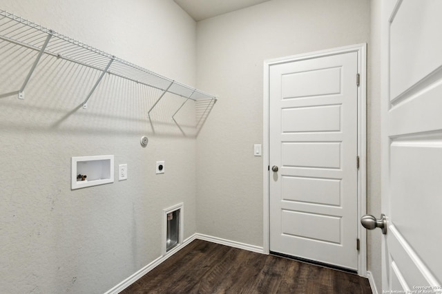 7150 Pisces, Converse, TX 78109 - laundry area with hookup for an electric dryer, hookup for a washing machine, dark wood-type flooring, baseboards, and hookup for a gas dryer