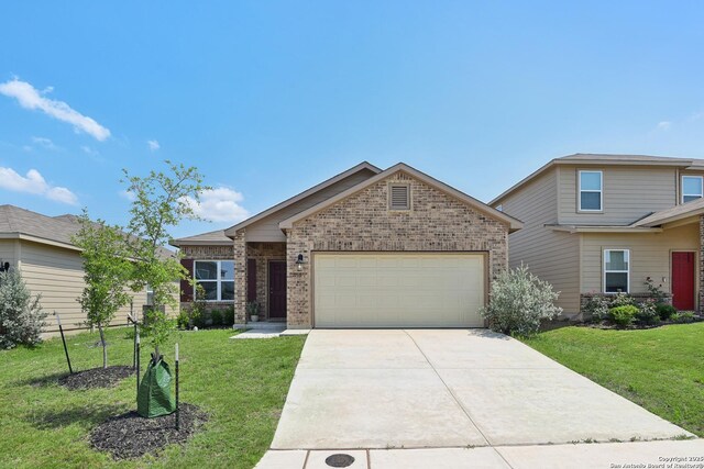 7150 Pisces, Converse, TX 78109 - view of front of property featuring a garage, concrete driveway, a front yard, and brick siding