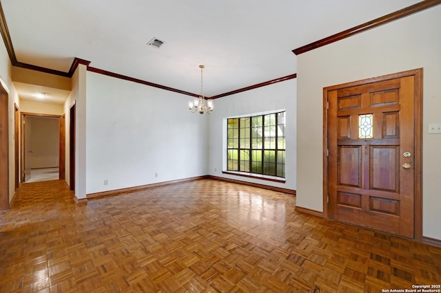 29241 Seabiscuit, Boerne, TX 78015 - foyer with crown molding, baseboards, and a chandelier